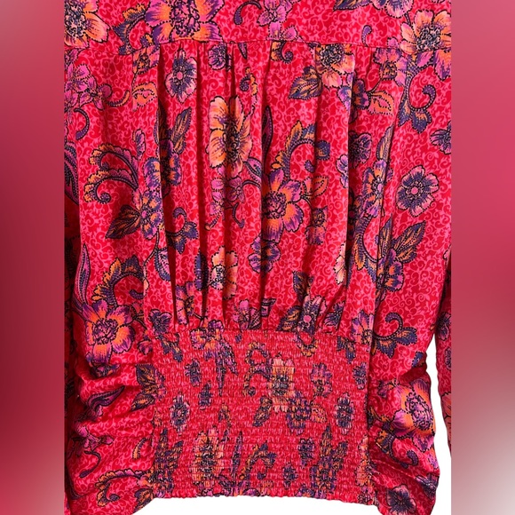 Free People Boho Floral Deep V Neck Long Sleeve Blouse Size Small - Picture 5 of 7